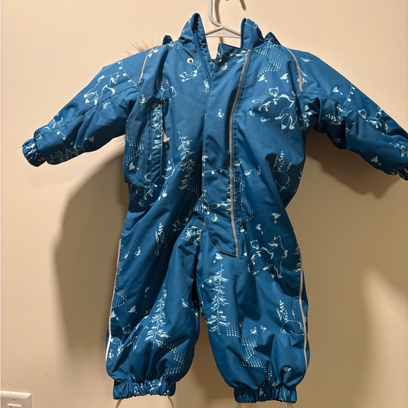 Reima Other - Reima Baby Girl Blue Animal Print Waterproof Snow Suit with Fur Hood, 9-12 Month